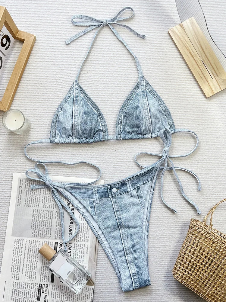 Sexy Denim Print Bikini T