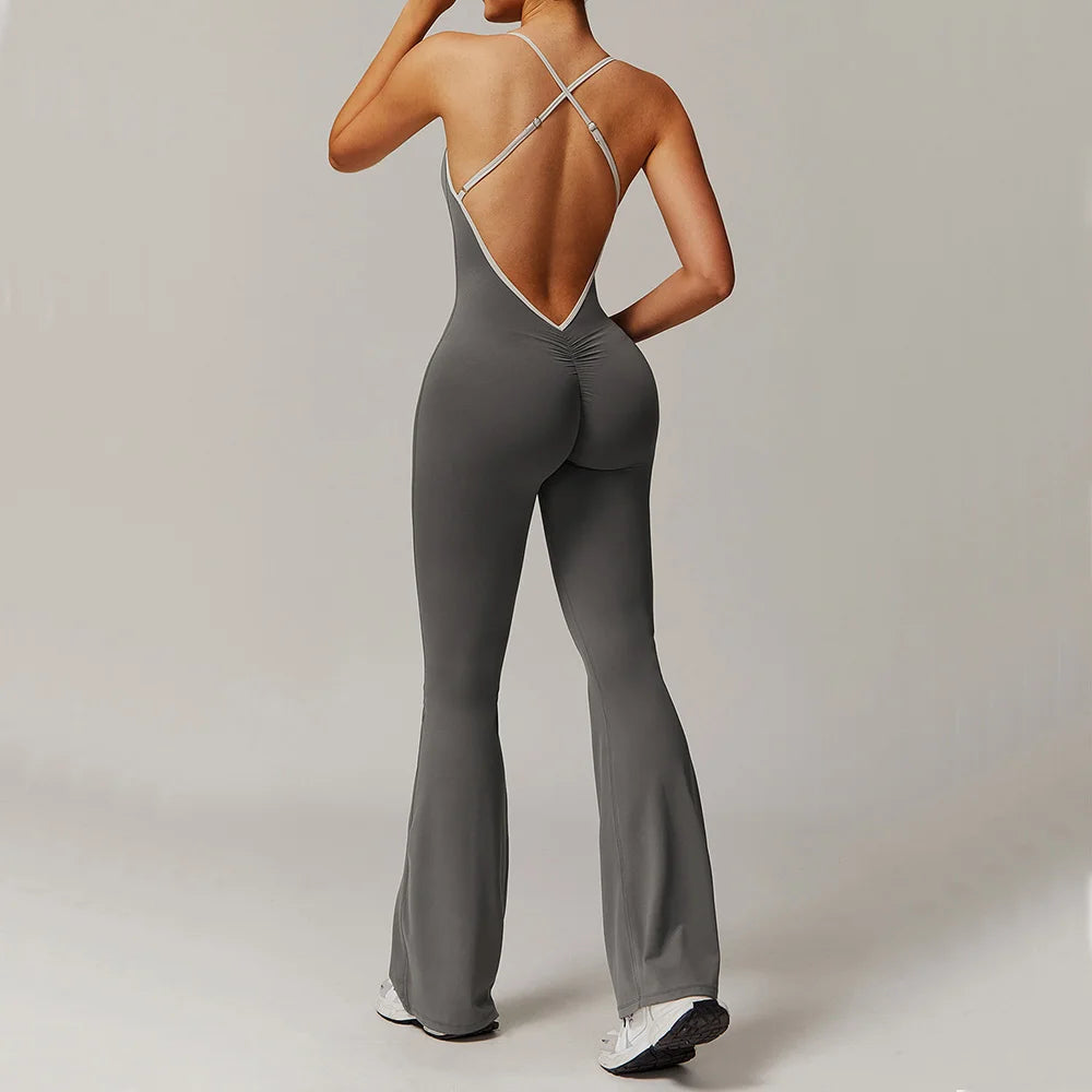 Sexy Back V Jumpsuit Gym Set