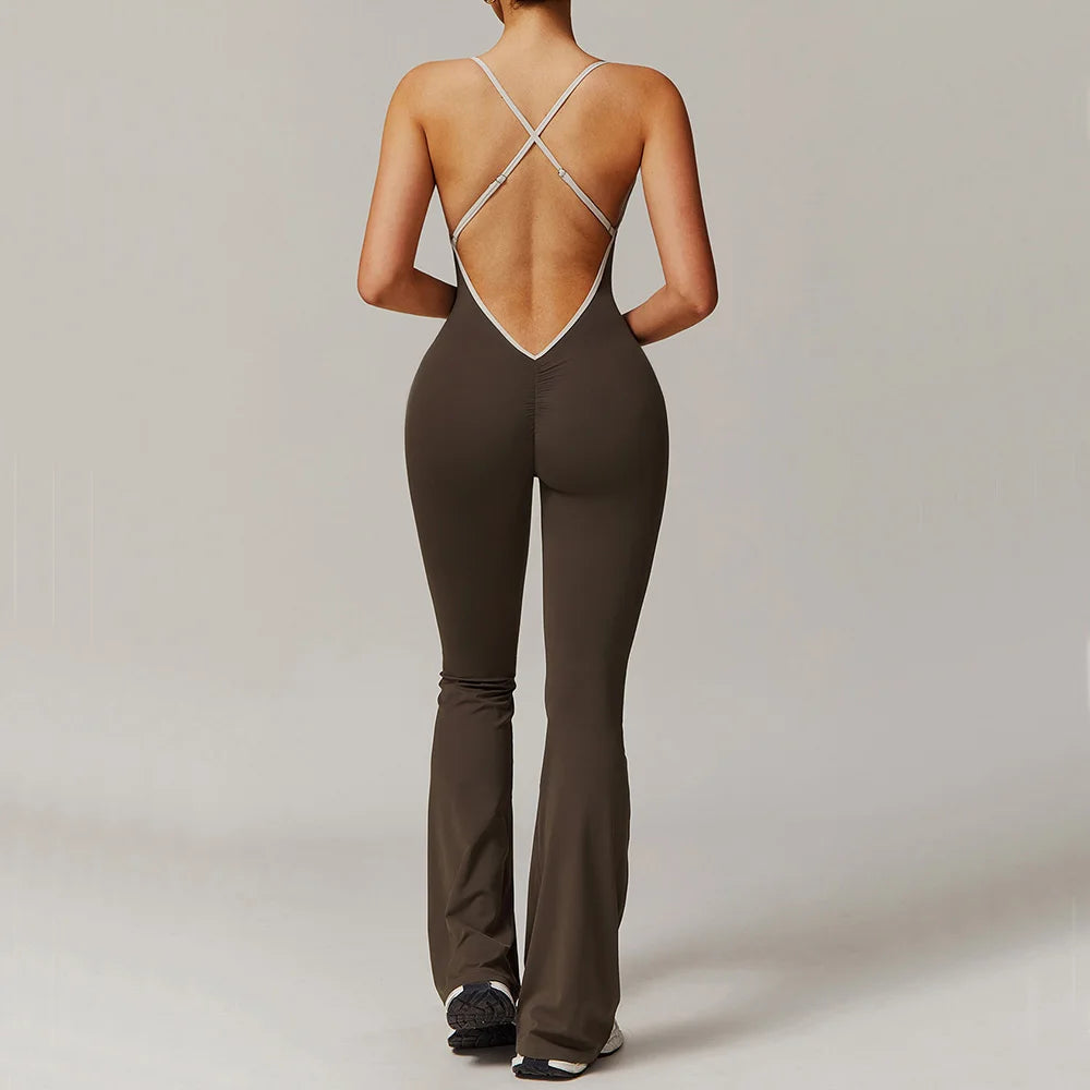 Sexy Back V Jumpsuit Gym Set